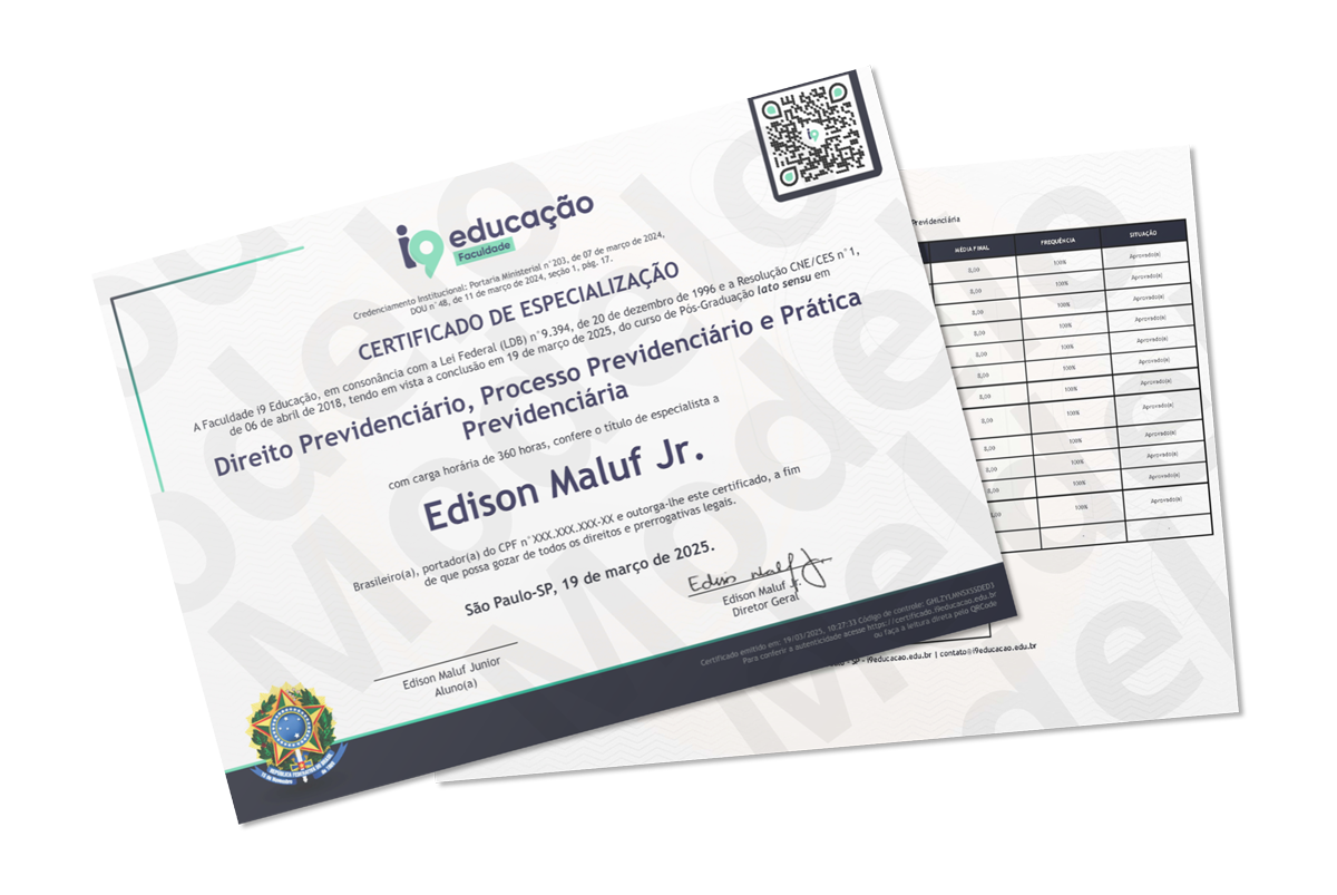 Certificado Impresso i9 Educação — Frente